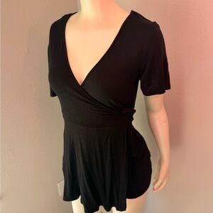 Black Wrap Short Sleeve Top